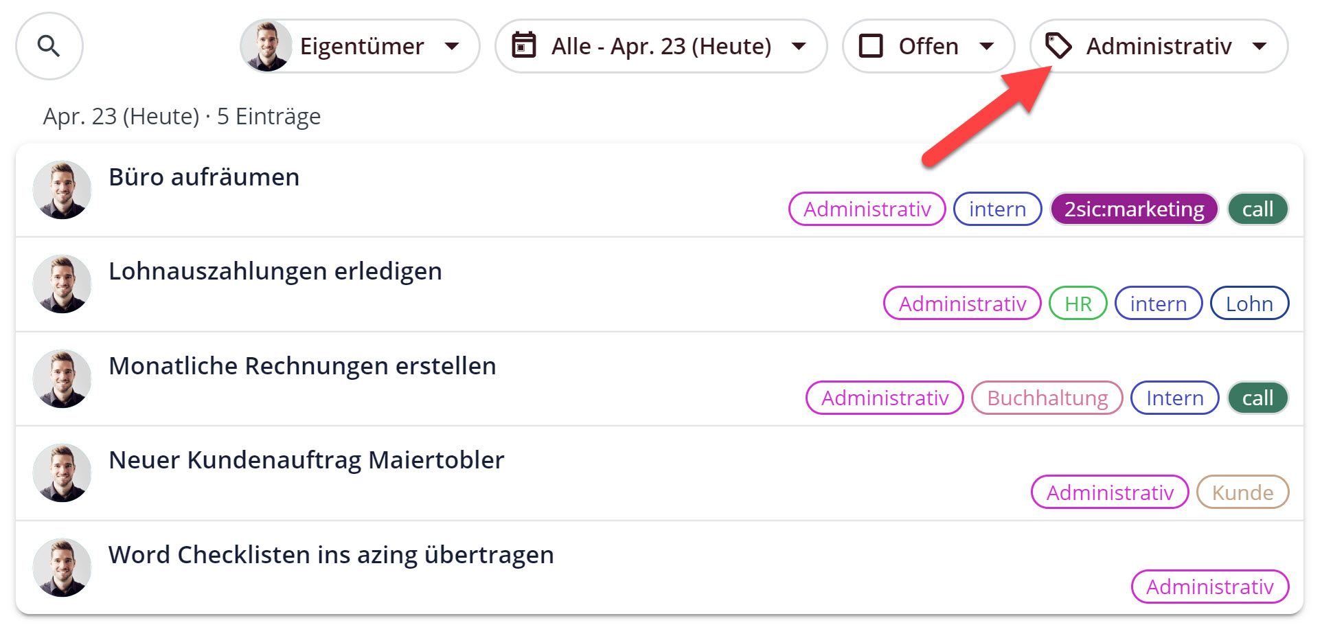 Filtern oder Suchen nach Tags